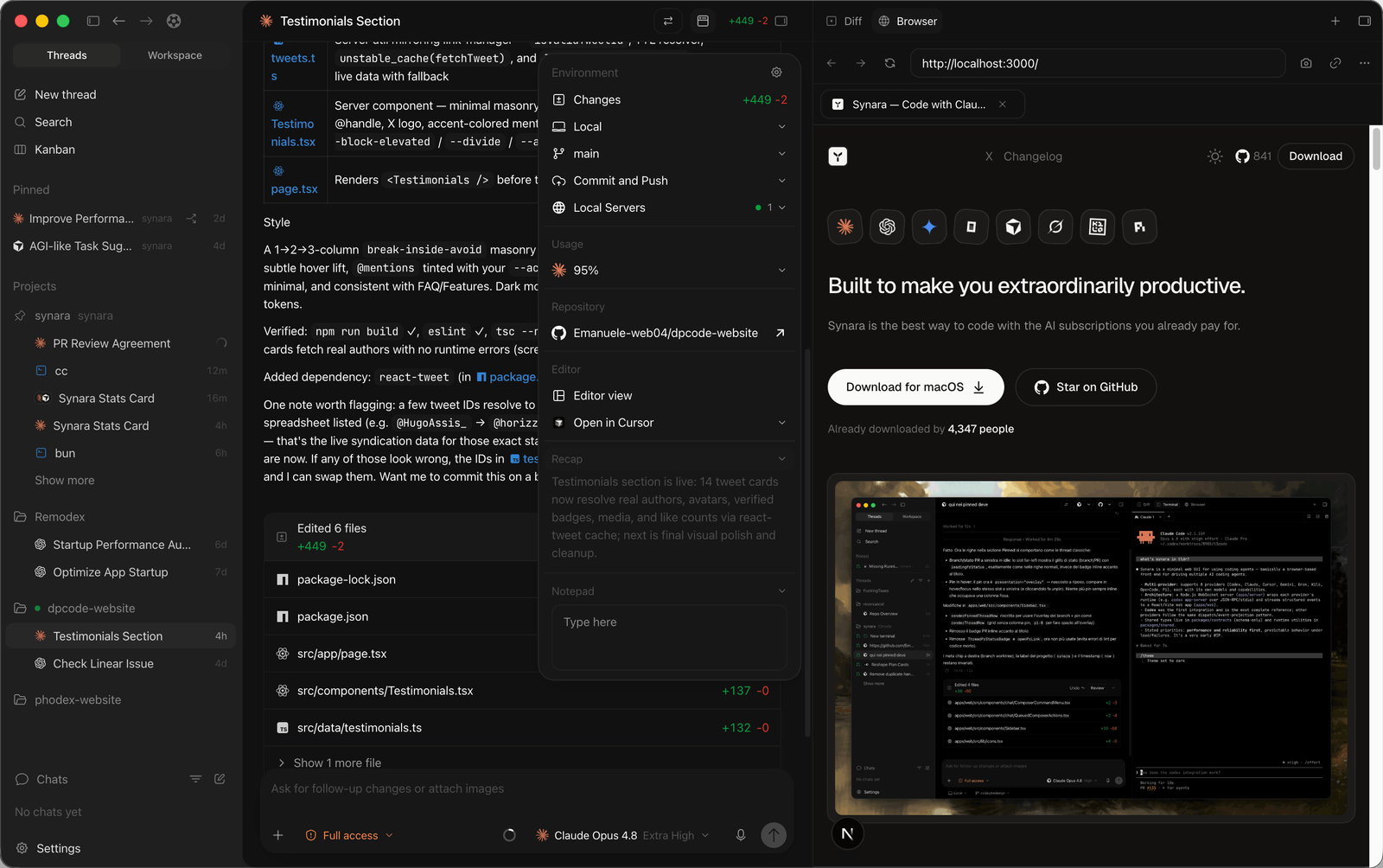 Karmas Coder browser verification beside a coding-agent task